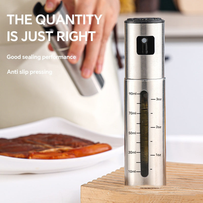 Olive Oil Bottle Household Kitchen Supplies Artifact Stainless Steel Oil Injection Bottle Spice Bottle Spray Press Type Barbecue Oil Bottle Kitchen Gadgets