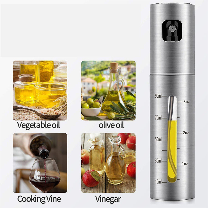 Olive Oil Bottle Household Kitchen Supplies Artifact Stainless Steel Oil Injection Bottle Spice Bottle Spray Press Type Barbecue Oil Bottle Kitchen Gadgets