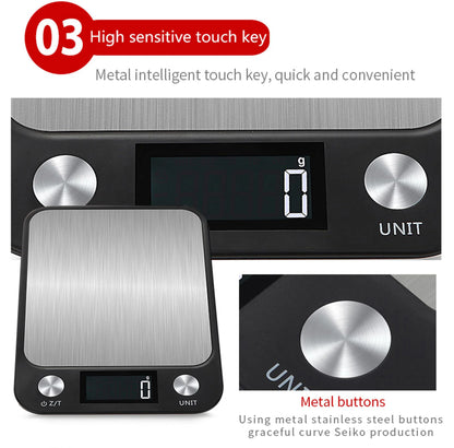 Kitchen Scale 15Kg/1g Weighing Food Coffee Balance Smart Electronic Digital Scales Stainless Steel Design for Cooking and Baking